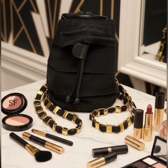 Salvatore Ferragamo Handbags - Salvatore Ferragamo Black Vara Backpack Gold Chain